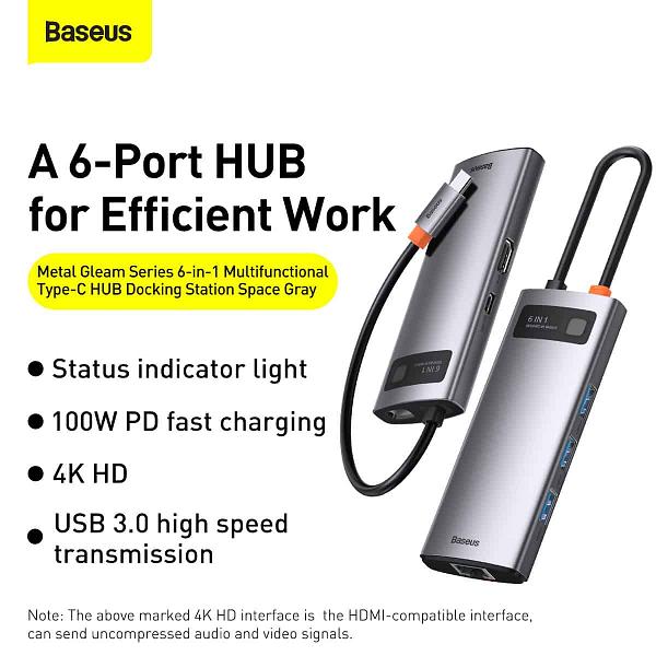 Baseus USB-C Multi-Port Hub 3xUSB + HDMI1.4 + RJ45 + 1xUSB-C with Power Delivery 11